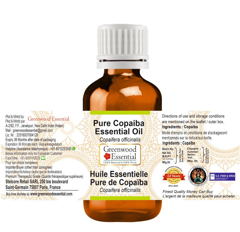 Greenwood Essential Copaiba Essential Oil (Copaifera officinalis) Pure | Non-Sticky | Non-Greasy | Lightweight | Men & Women | All Skin Types | Steam Distilled 15ml (0.50 oz) - Image 2